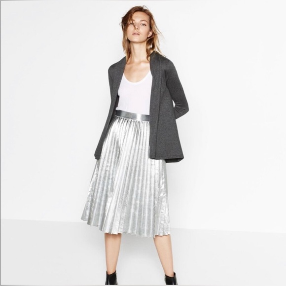 Zara Knit Grey Draped Neck Open Cardigan - Picture 1 of 10